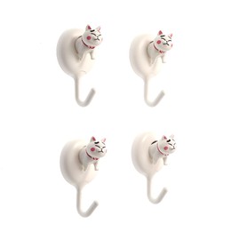 KUHPLOVE LuckyCat - Ganchos adhesivos de pared, paquete de 4 ganchos decorativos para cocina, baño, hogar, capacidad de 3 kg (hoyuelos rosados y orejas gruesas cejas)
