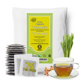 75 Organic Turmeric Tea Bags, Turmeric Black Pepper Tea Blend, Tumeric Herbal Tea blend, Te de curcuma, Caffeine Free, Non-Gmo, Pack of 1