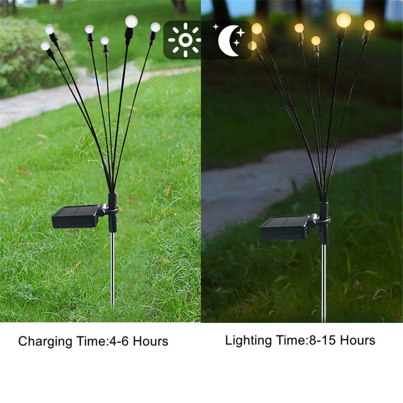 Solar firefly warm light 6-head ground lamp 2 packs Fireflies