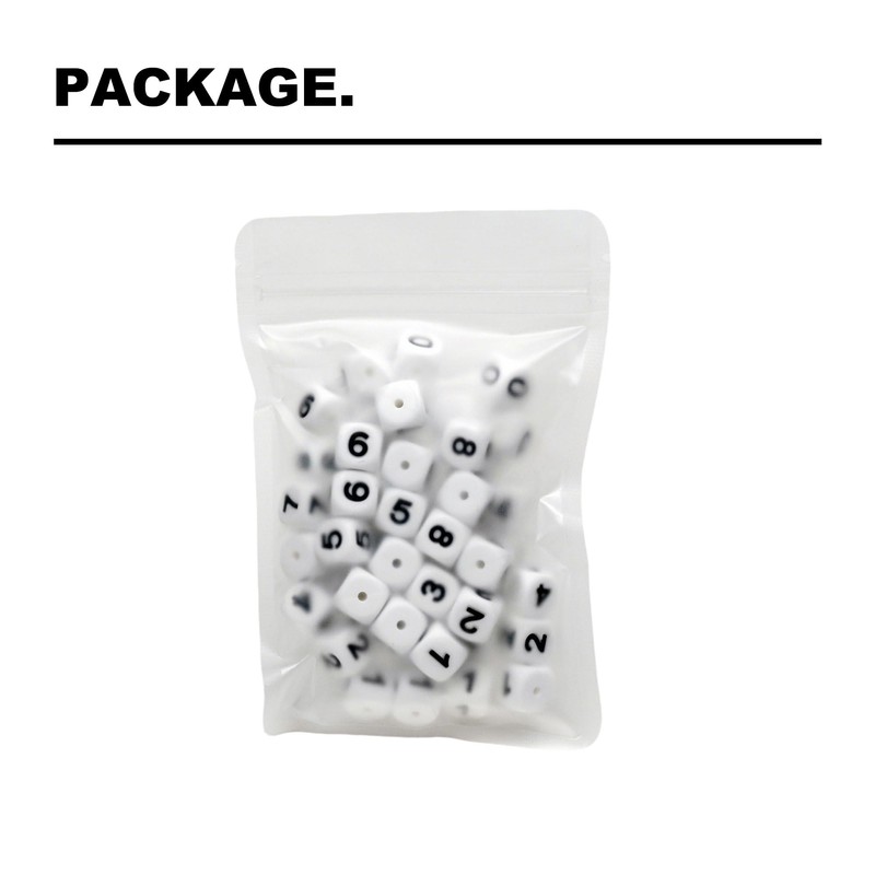 50Pcs Number Silicone Beads 0-9 Numbers Beads 12mm Square