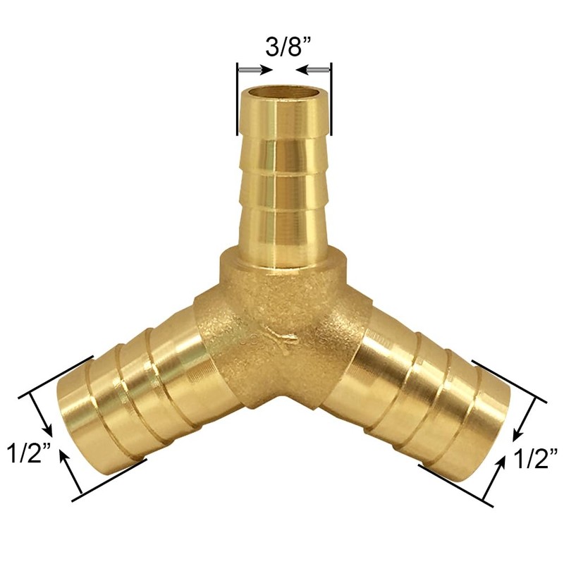 Joywayus 1/2"x 1/2"x 3/8" Barb Reducer, Brass Reducing Y 3-way