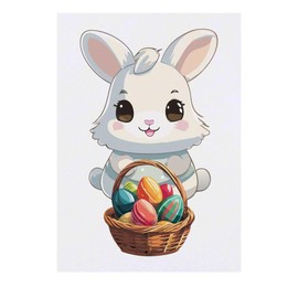 'Easter Bunny With Easter Basket Kawaii Style' Temporary Tattoo - Water Resistant, Skin-Safe, Non-Toxic Transfer (TO00070045)