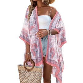 breezy lane Women's Floral Kimono Cardigan Bikini Beach Cover Up Casual Swimwear for Vacation