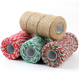 200 m Bakers Twine String Green Red and White Twine Brown Natural Jute Cord, Cotton Cord 2 mm Garden Cord Bakers Twine Cord for Gifts Wrapping at Christmas, DIY Arts, Gardening (4)