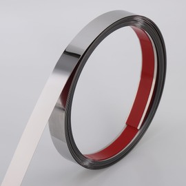 Coengwui Peel and Stick Metal Molding Trim, Self-Adhesive Stainless Steel for Wall, Fireplace, Mirror Edging and Craft Decoration (Glossy Silver, 20ft x 1in)