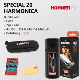 Hohner Special 20 Harmonica - Key of C Bundle with Zip Case, Instructional Manual, and Austin Bazaar Polishing Cloth