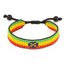 Ethiopia Flag Bracelet: Handmade Bracelet,Adjustable Beaded Boho-Style Rope Bangle with Patriotic Design