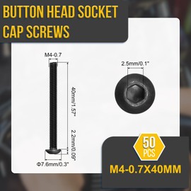 DTGN M4-0.7x40mm Button Head Socket Cap Screws - 50Pack - Good for Road Bicycle, Mountain Bike, Auto, Motorcycle - Carbon Steel Black Oxide - Hex Drive Fasteners