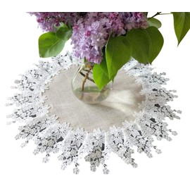 Galleria di Giovanni Lace 16 Inch Doily Table Topper Dresser Scarf Neutral Natural Earth Tones Daisy Burlap Flower