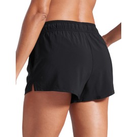 CRZ YOGA Womens 3" Mid Waisted Swim Board Shorts Side Splits Swimming Bottoms Quick Dry Beach Swimsuit with Liner Pockets Black Medium