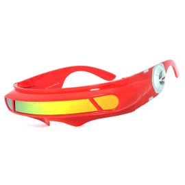 VeryHobby Futuristic Space Alien Costume Party Cyclops Shield Colored Mirror Mono Lens Wrap Sunglasses (Red (Gold Mirror))