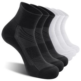 CelerSport 6 Pack Men's Ankle Socks with Cushion, Sport Athletic Running Socks, 3 Black + 3 White, Large