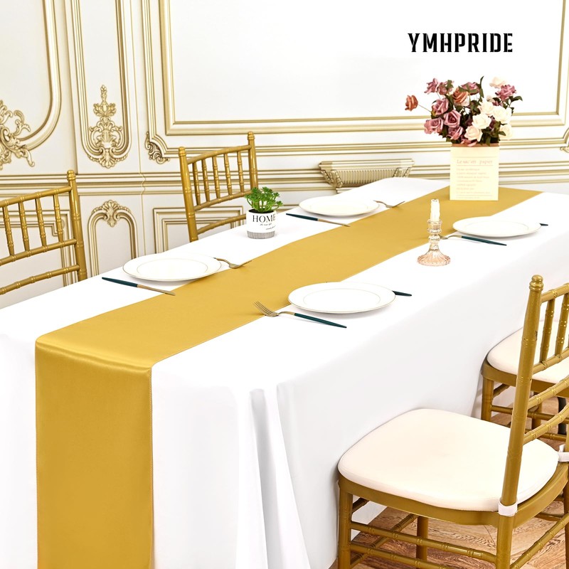 YMHPRIDE Pack of 10 Gold Table Runners, Satin Table Runner,