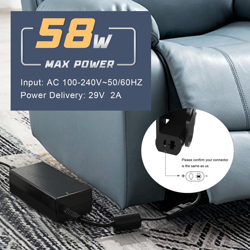 Replacement Recliner Power Cord, 2-Pin Universal Recliner Chair Power Supply,