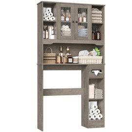 FACBOTALL Over The Toilet Storage Cabinet,Bathroom Organizer with Glass Doors and Paper Holder,Bathroom Shelf Over Toilet,Space-Saver for Restroom,Laundry