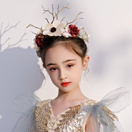 Deer Flower Headband Floral Hair Hoop Christmas Headpiece Antler Costume Photography Hair Accessories Forest Fairy For Women And Girls