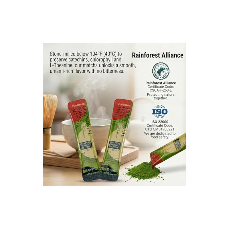 ZenRitual Organic Matcha Sticks - Convenient Single Serve Packets