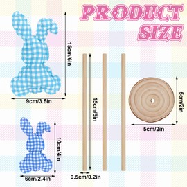 Whaline 6Pcs Easter Bunny Decorations Fabric Tall Standing Plaid Bunny Block Set Rabbit with Tail Balls Tabletop Centerpiece Sign for Easter Spring Tiered Tray Table Decor