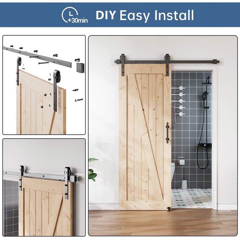 EaseLife 5FT Sliding Barn Door Hardware Track Kit & Handle,Big