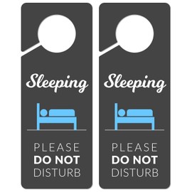 Sleeping Sign for Door, 2 Pack (Printed on Both Sides), 9.3″x3.5″ PVC Plastic, Naps Sign, Napping Sign, Do not Ring Bell Sign, Baby Sleeping Sign, Night Shift Sleeping, Do Not Disturb Sign
