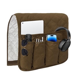 MEHIDFY Sofa Armrest Caddy, Waterproof Bedside Storage Organizer, Non Slip Armchair Pockets, Remote Control Holder for Couch, Handy Pouches with 6 Pockets for TV Remote, Phone, Magazine(Brown)