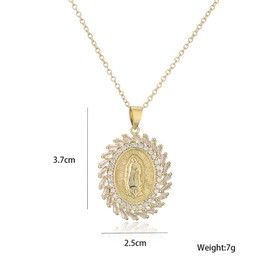 AOASK Women Crystal Rhinestone Christian Jewelry Virgin Mary Pendant Necklace (03-Gold)