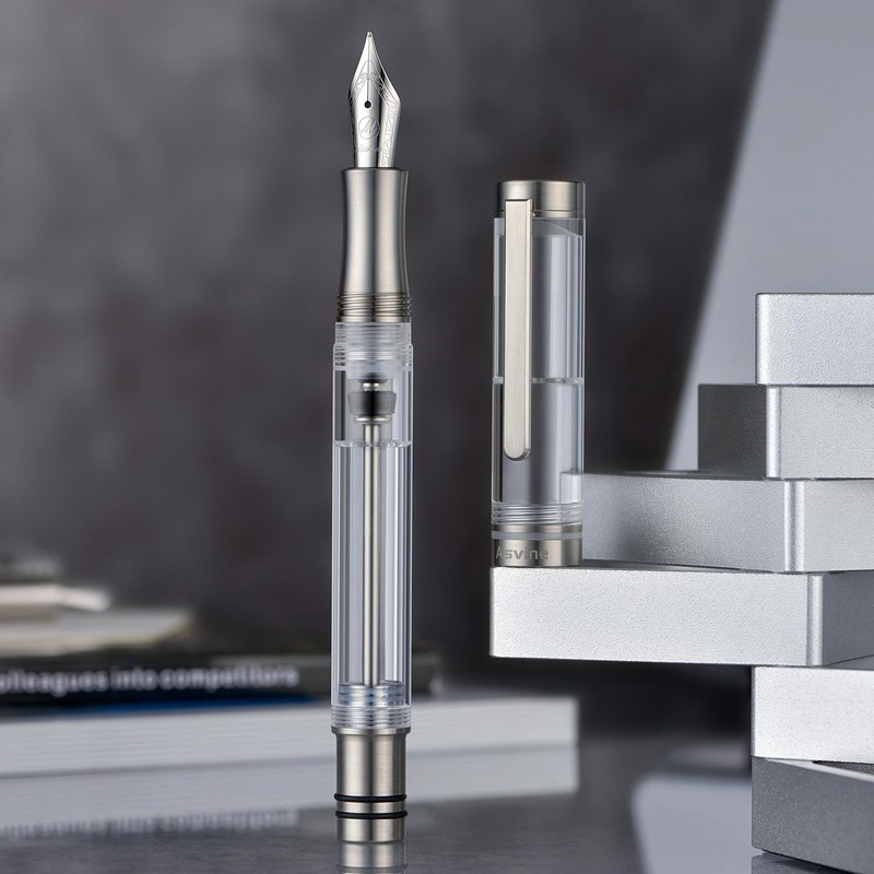 Asvine Vacuum Filling Fountain Pen Luxury Titanium Fine Point Pen