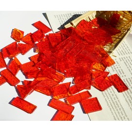 CHICSHIS Large Transparent Textured Glass Mosaic Tiles for DIY Glass Crafts, 70pcs Stained Glass Pieces Supplies for Glass Project, 4 Shapes Cathedral Mosaic Glass Tiles for DIY Mosaic Art, Fire Red