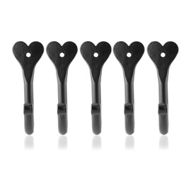 Fayesia Black Coat Hooks - Blacksmith Handcrafted Wrought Iron - Set of 5 Heart Shaped Wall-Mounted Hooks with Screws & Fittings - Single Prong Hooks for Coats, Towels, Bags, Hats & More