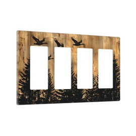 Algranben Rustic Wood Tree Birds Light Switch Cover 4 Gang Quad Rocker Pine Forset Decorative Wall Plate Socket Covers Electrical Faceplate Lightswitch For Farmhouse Kitchen Size 5 X 3