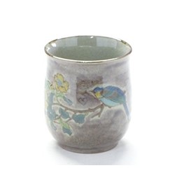 九谷焼 [Tea Bowls] Large Purple Painted 金糸 Plum and Bird [Back Painting]