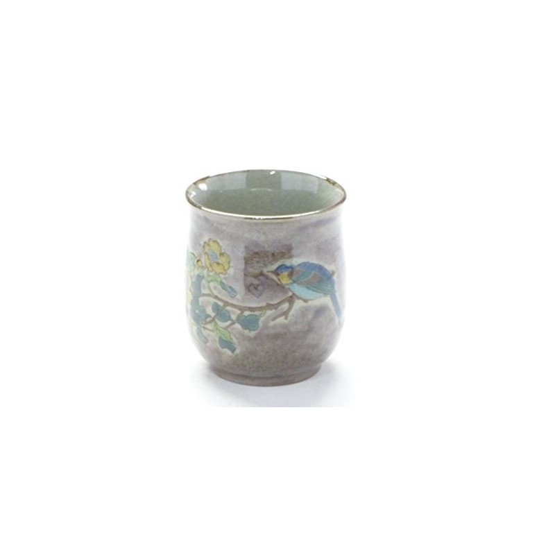 九谷焼 [Tea Bowls] Large Purple Painted 金糸 Plum and Bird