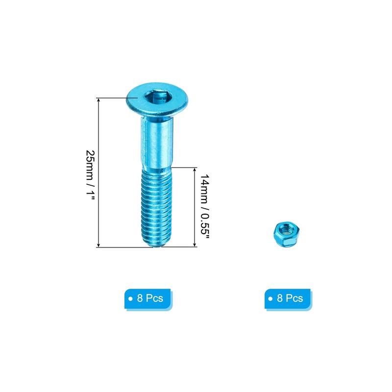 PATIKIL 1" Skateboard Hardware Bolt, 8 Set Carbon Steel Truck