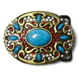 LKMY Men's Belt Buckle with Jewellery, Western Indian Inlaid Jewellery Bead Style, Novelty Flower Oval Belt Buckle for Men Women, /