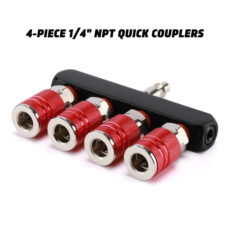 AIRTOON 2PCS 4-Way Straight Air Manifold Splitter, Line Type Air