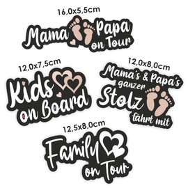 folien-zentrum - 4X Aufkleber Set Auto - Autoaufkleber Family Mama Papa on Tour Kids on Board Stolze Eltern - Sticker Sprüche für Car - Autosticker Kinder Familie Geschenk - Made in Germany 6