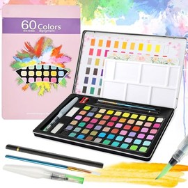 Acuarelas Profesionales, 60 Colores Pinceles para Acuarela