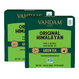 VAHDAM, Original Himalayan Green Tea (30 Count) High Grown, Non GMO, Gluten Free, Med Caffeine | Earthy & Smooth | Resealable & Individually Wrapped | Plant-Based Pyramid Tea Bags