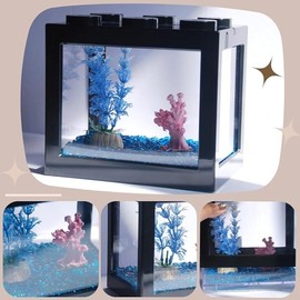 Stackable Mini Fish Tank for Small Betta, Seaweed Balls Sea Monkeys, Fish Tank Aquarium Tank/Tiny Cube Tank(Black)
