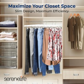 SereneLife 10 Pcs White Wooden Pants Hangers with Clips – Premium Heavy Duty Clothes Hangers for Jeans, Slacks, Skirts, Shorts, Uniforms – 360° Swivel Hook, Adjustable Clips, 13.97"x0.5"x6.69"