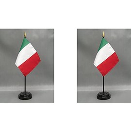 2 Italy Desk Flag Set of Miniature Office Little Hand Waving Flags Includes 2 Stands and 2 Small Mini Country International Stick Flags (Italy)