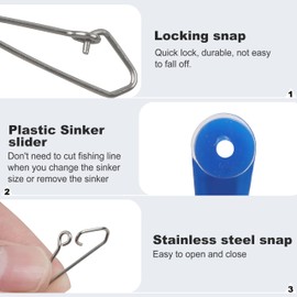 Fishing Line Sinker Slides, 30pcs Heavy Duty Sinker Weight Connectors Sinker Slider with Duo Lock Snap for Saltwater Surf Fishing Rigs Catfishing Sliding Rig