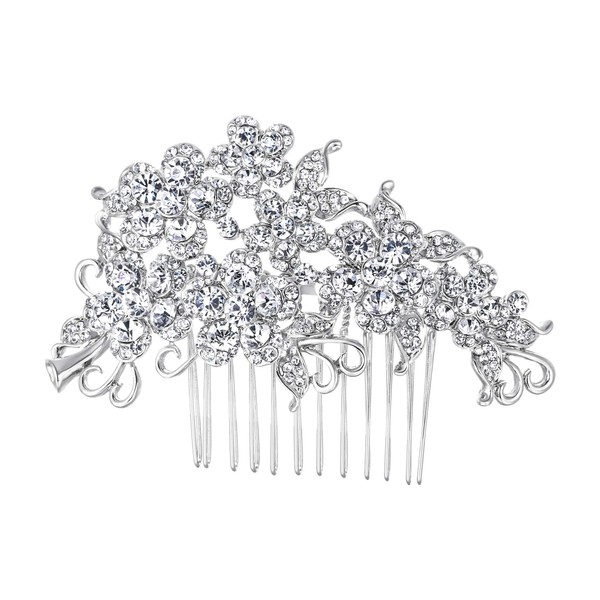 EVER FAITH Bridal Hair Comb Flower Cluster Clear Austrian Crystal Silver-Tone