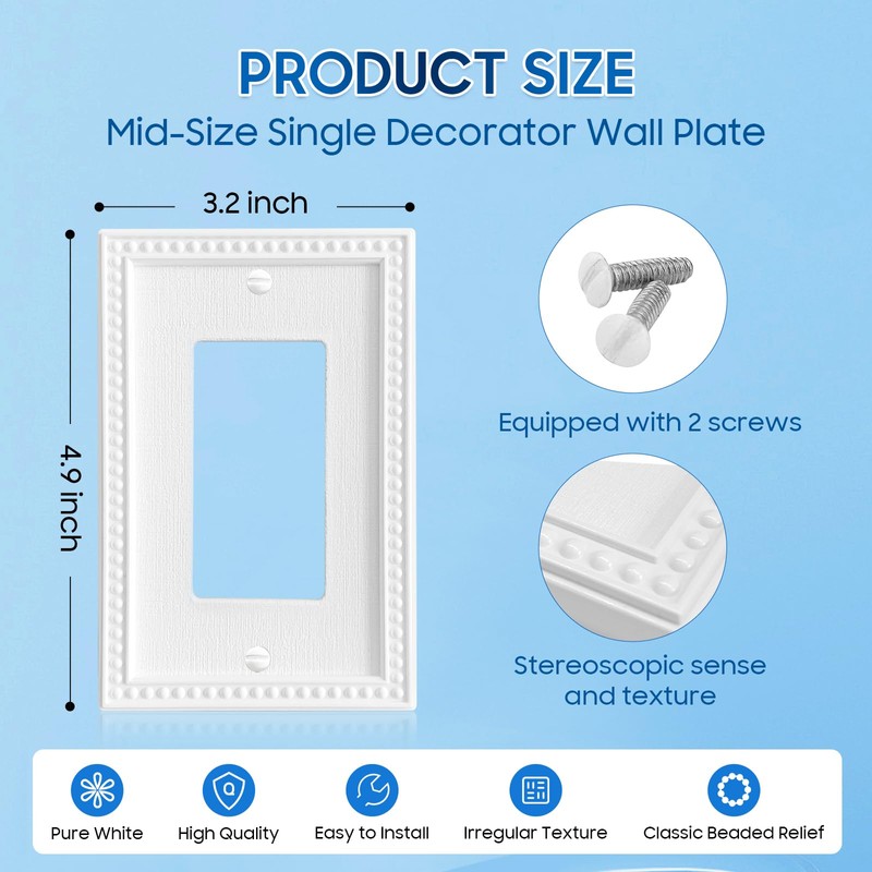 Classic Beaded Relief Design Style, White Decorator Light Switch Cover,