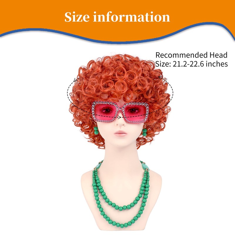 Women Roper Curly Orange Red Cosplay Halloween Wig with Jewelry