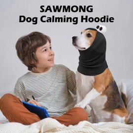 SAWMONG Dog Calming Hoodie Ear Head Covers for Noise Fireworks,No Shake Ear Wraps for Anxiety Relief,Dog Ear Muffs Dog Hematoma Ear Wrap Pet Grooming and Force Drying Dog Ear Protector,Black,S