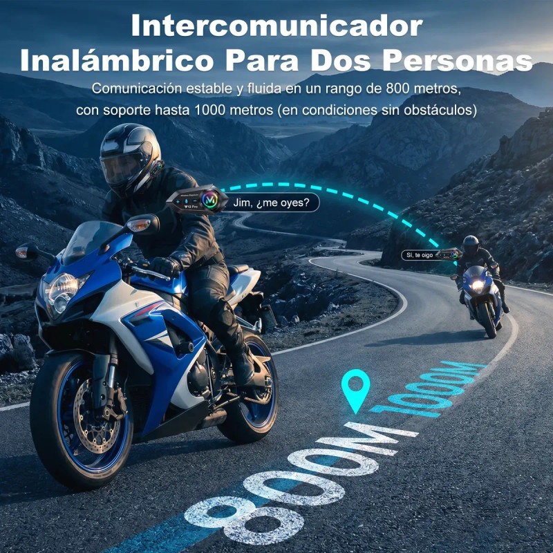 2 Pcs Y12pro Intercomunicador Bluetooth Para Cascos De Moto