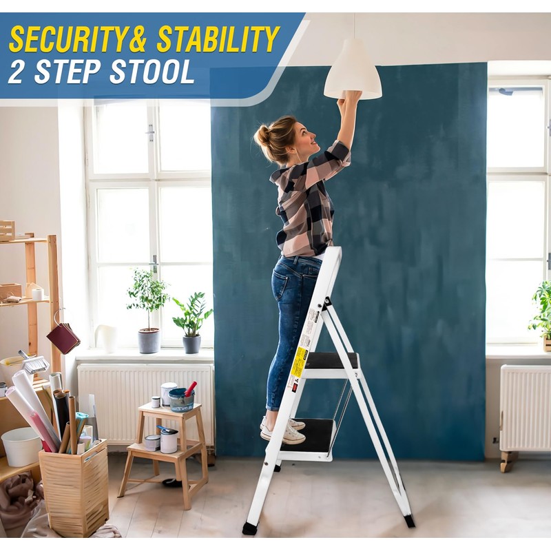 2 Step Stool, Folding Step Stool - Capacity with Wide