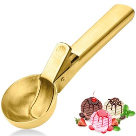 Ice Cream Scoop,Portable Stainless Steel Ice Cream Scoop with Trigger and Comfortable Handle,Icecream Scoop Spoon Perfect for DIY Ice Cream,Fruit,Cookie (golden)