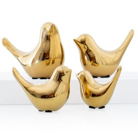 Notakia - Estatuas de pájaros pequeños, decoración del hogar, estilo moderno, adornos decorativos para sala de estar, recámara, computadora de oficina, gabinetes (4 pájaros dorados)